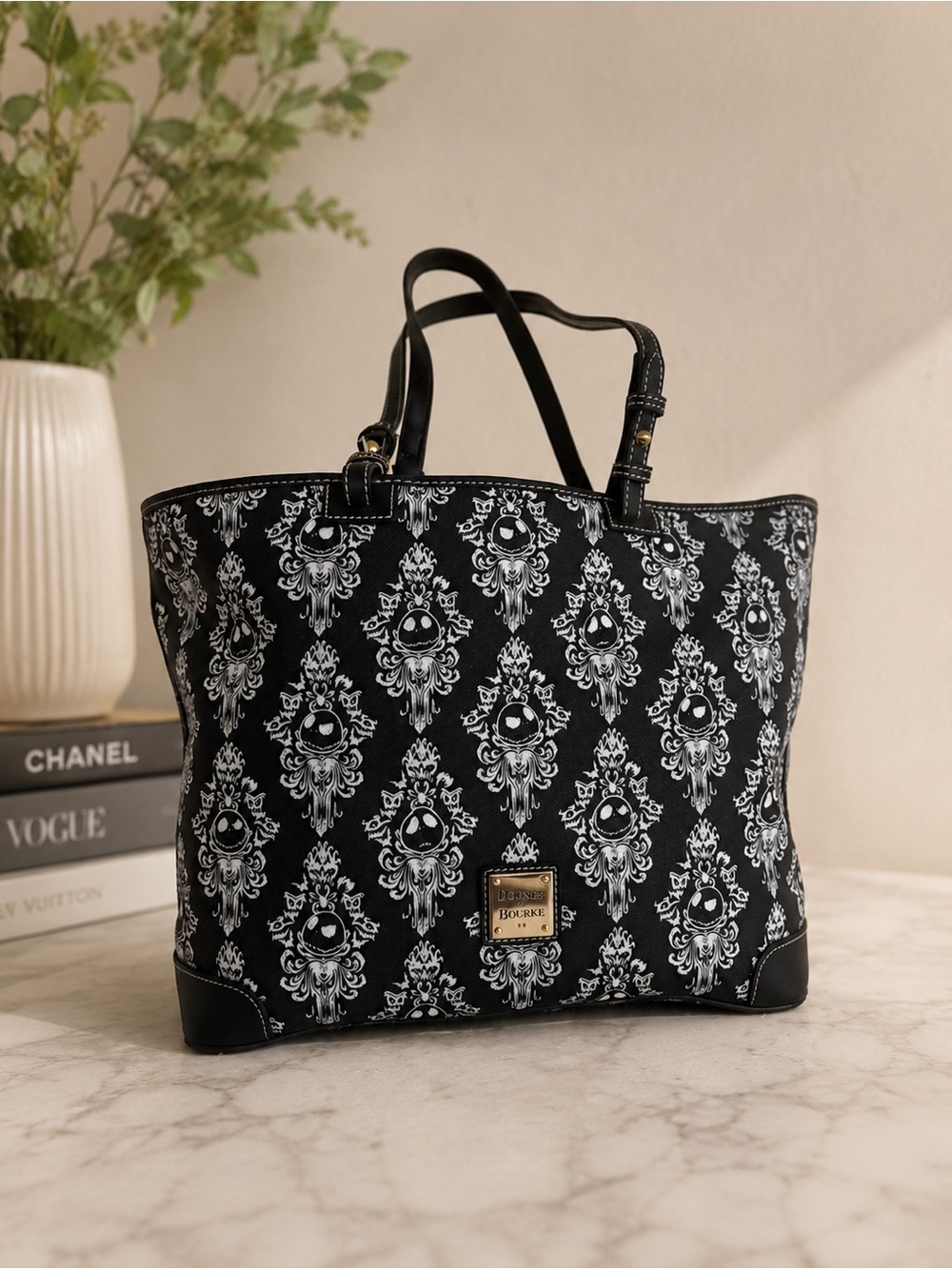 The Disney Dooney & Bourke Jack Skellington Wallpaper Zip Top Tote Bag